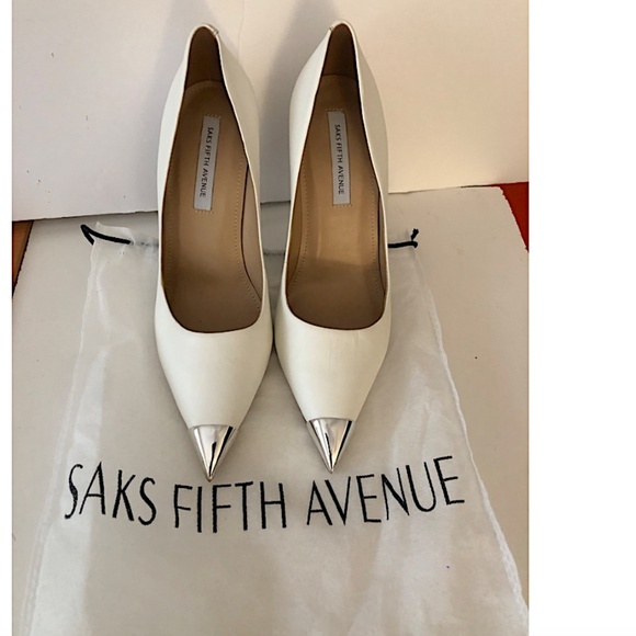SAKS FIFTH AVENUE Women's Cap-Toe Leather Stiletto Pumps - Picture 2 of 8